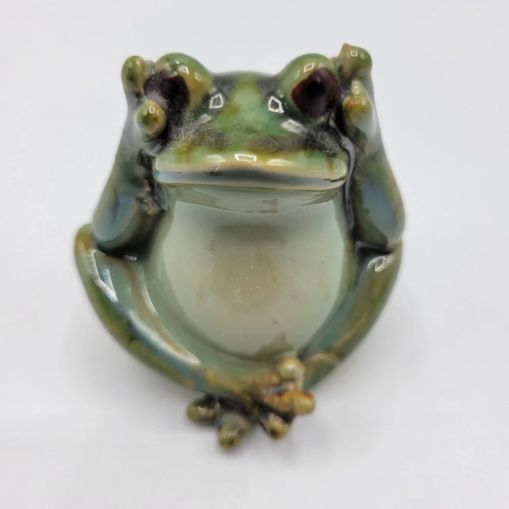Ceramic Yoga Frog Statue Toad Gift Home Shelf Decor 2.75